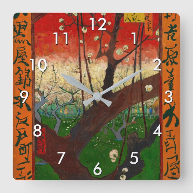 Reloj Cuadrado Vincent van Gogh - Árbol de ciruelas (Anverso)