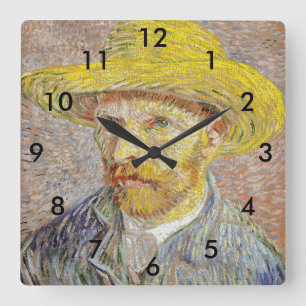 Reloj Cuadrado Vincent van Gogh - Autorretrato con sombrero de pa