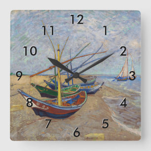 Reloj Cuadrado Vincent van Gogh - Barcas de Pesca en la Playa