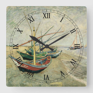 Reloj Cuadrado Vincent van Gogh - Barcos de Pesca en la Playa