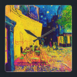 Reloj Cuadrado Vincent Van Gogh - Cafetería Con Arte Pop De Noche<br><div class="desc">También conocido como Café Terrace On The Place Du Forum, este aceite sobre lienzos de 1888 muestra un café en la acera en Arles France frecuentado a menudo por Van Gogh, iluminado de amarillo bajo un cielo oscuro azul nocturno con estrellas haladas similares a las que se verían más tarde...</div>