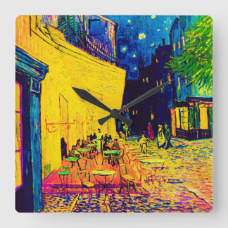 Reloj Cuadrado Vincent Van Gogh - Cafetería Con Arte Pop De Noche