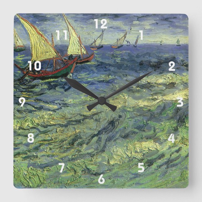 Reloj Cuadrado Vincent van Gogh - El paisaje marino de Saintes Ma (Anverso)