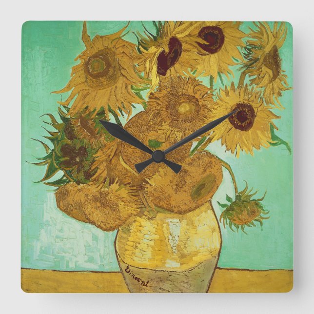 Reloj Cuadrado Vincent van Gogh | Girasoles, 1888 (Anverso)