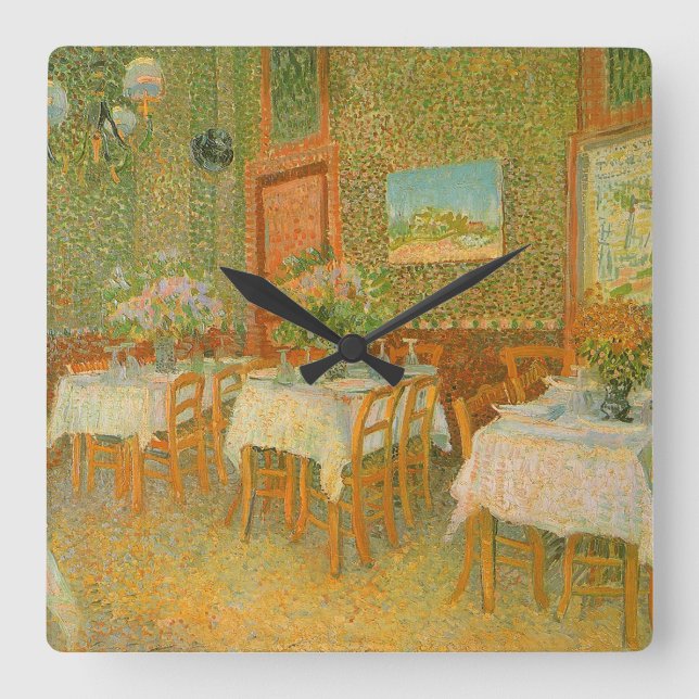 Reloj Cuadrado Vincent van Gogh - Interior de un restaurante (Anverso)