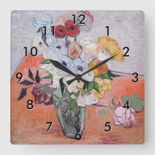 Reloj Cuadrado Vincent van Gogh - Jarrón con rosas y anémonas