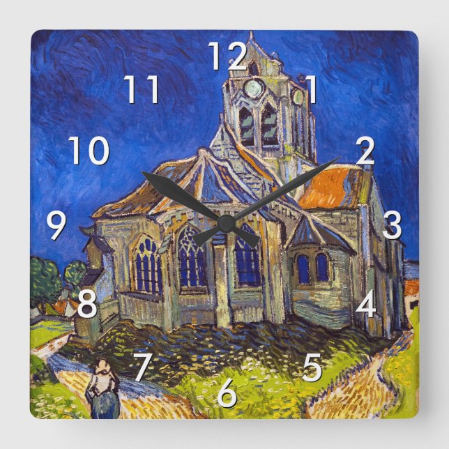 Reloj Cuadrado Vincent van Gogh - La Iglesia de Auvers (Anverso)
