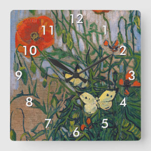 Reloj Cuadrado Vincent van Gogh - Mariposas y Amapolas