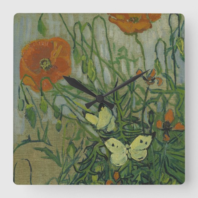 Reloj Cuadrado Vincent van Gogh - Mariposas y Papas (Anverso)