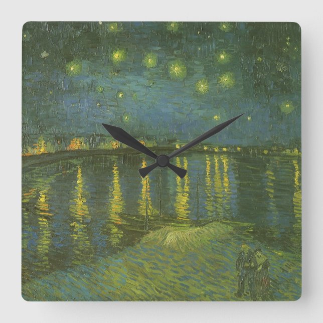 Reloj Cuadrado Vincent van Gogh - Noche estrellada sobre el Ródan (Anverso)