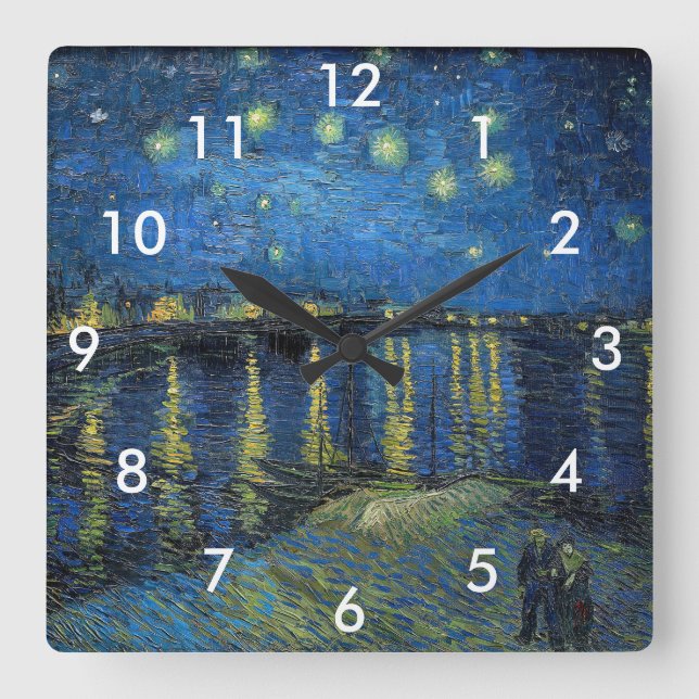 Reloj Cuadrado Vincent Van Gogh - Noche estrellada sobre el Ródan (Anverso)