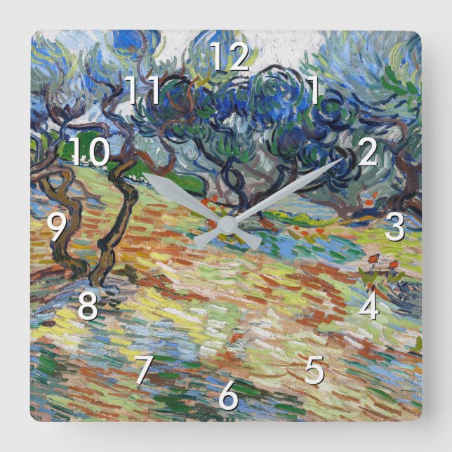 Reloj Cuadrado Vincent van Gogh - Olivos: Cielo azul brillante (Anverso)