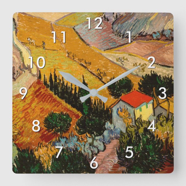 Reloj Cuadrado Vincent van Gogh - Paisaje, Casa y Payaso (Anverso)