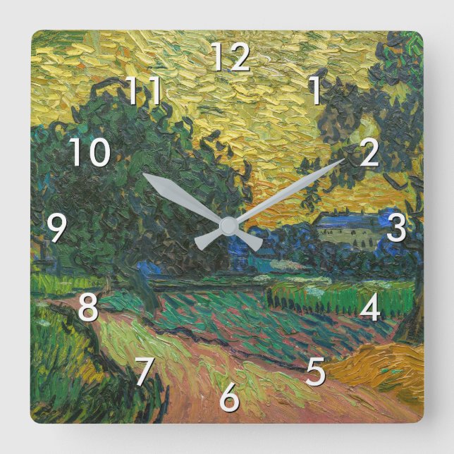 Reloj Cuadrado Vincent van Gogh - Paisaje en Crepúsculo (Anverso)