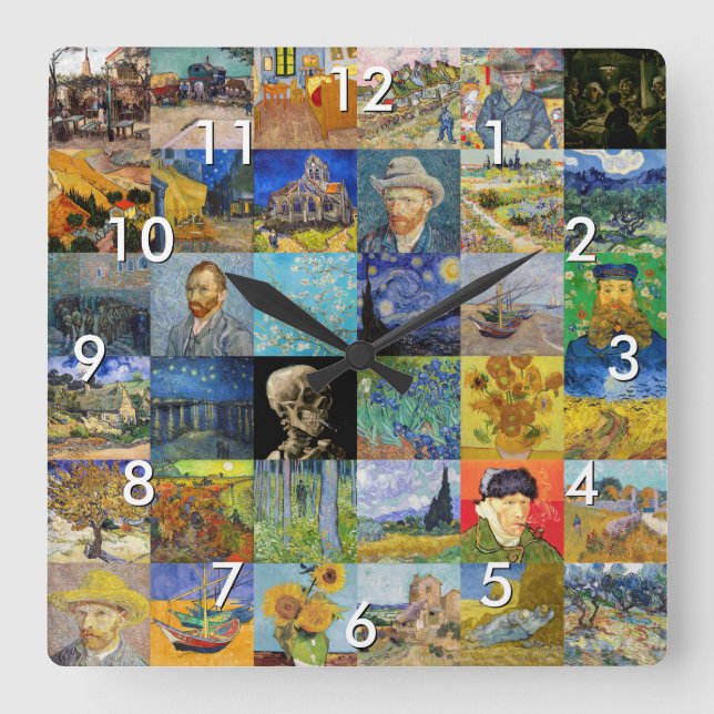 Reloj Cuadrado Vincent van Gogh - Piquetas maestras del mosaico (Anverso)
