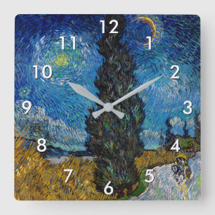 Reloj Cuadrado Vincent van Gogh - Road with Cypress and Star