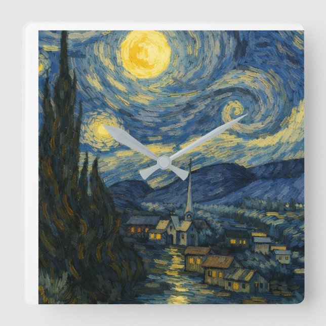 Reloj Cuadrado Vincent van Gogh The Starry Night Wall Clock (Anverso)