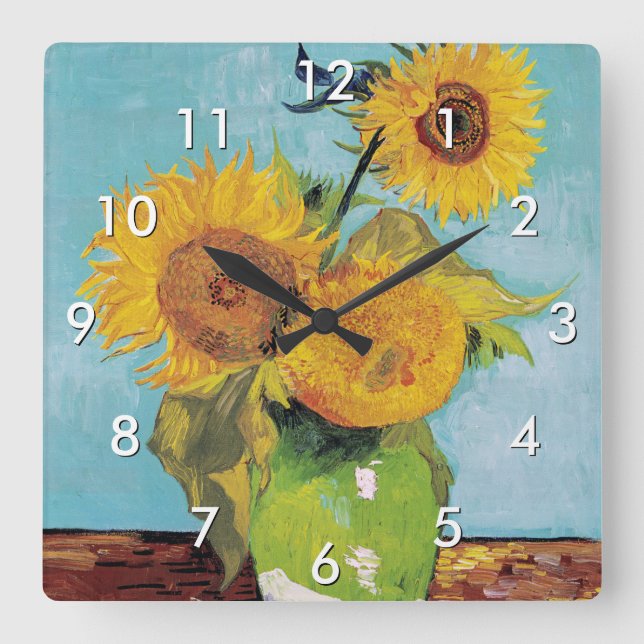 Reloj Cuadrado Vincent Van Gogh - Tres girasoles en una caja (Anverso)