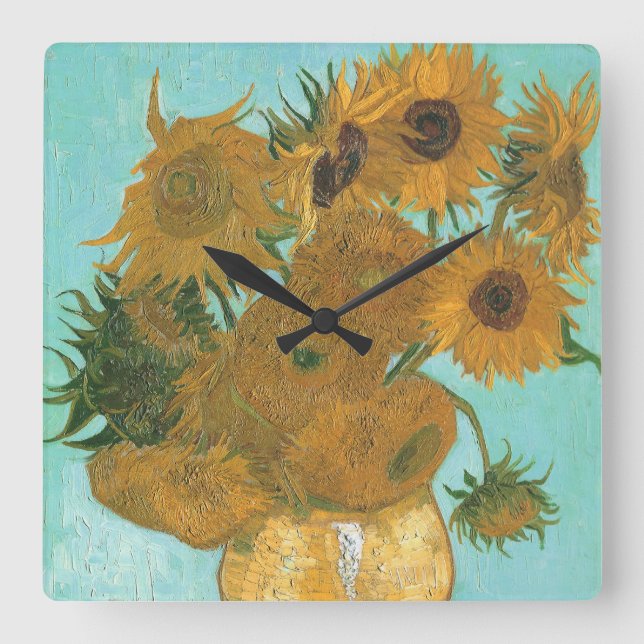 Reloj Cuadrado Vincent van Gogh - Vase con doce girasoles (Anverso)
