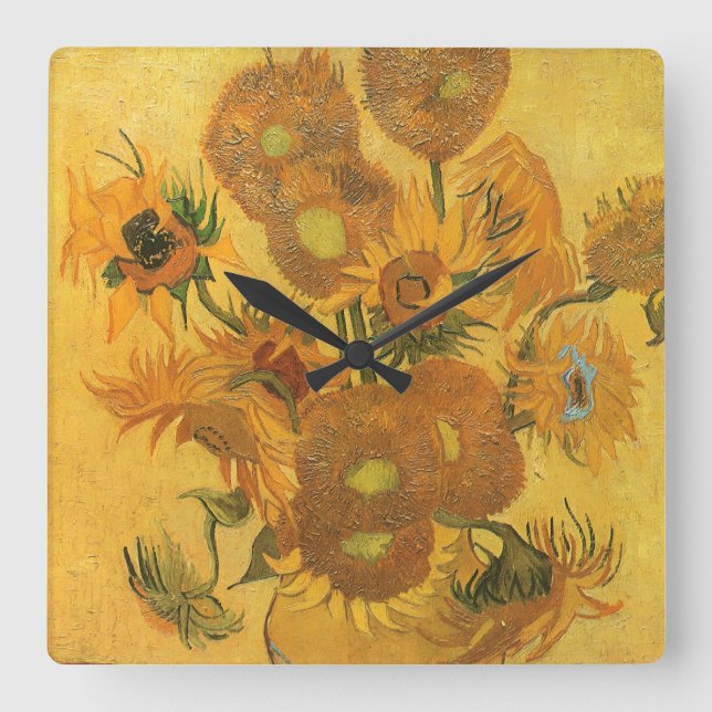 Reloj Cuadrado Vincent van Gogh - Vase con quince girasoles (Anverso)