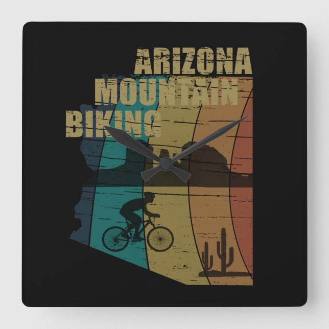 Reloj Cuadrado Viñeta de ciclismo de montaña de Arizona (Anverso)