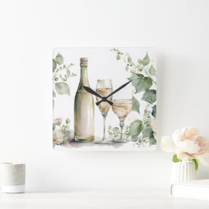 Reloj Cuadrado Vino acuarela