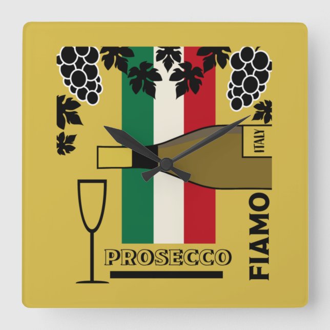 Reloj Cuadrado Vino espumoso de Prosecco (Anverso)