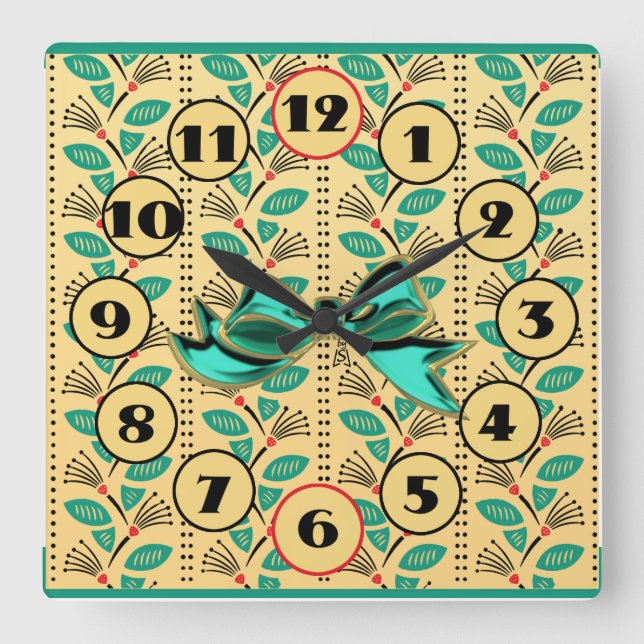 Reloj Cuadrado Vinos de fresa escalando Art Deco (Anverso)