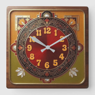 Reloj Cuadrado Vintage 1970s Ornate Floral Retro Wooden Frame
