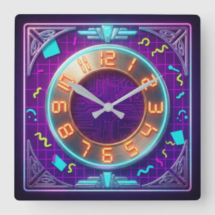Reloj Cuadrado Vintage 1980s Synthwave Neon Retro Cyberpunk