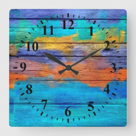 Reloj Cuadrado Vintage #4 de pintura abstracto de madera