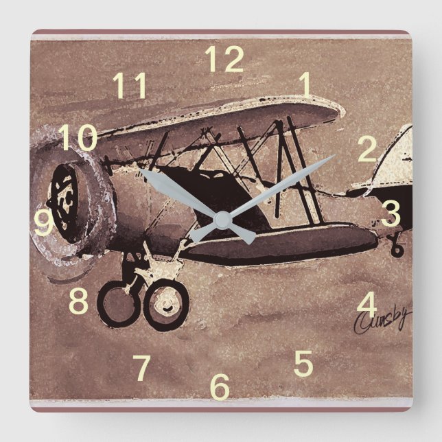 Reloj Cuadrado Vintage Airplane Wall Clock (Anverso)