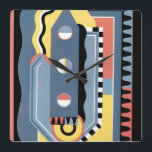 Reloj Cuadrado Vintage Art Deco Pochoir Jazz Patrones Geométricos<br><div class="desc">Patrón de pochoir de arte de ilustracion vintage de Georges Valmier de la colección Decors et Couleurs, 1930. El pochoir es una técnica de esténcil común en pinturas surrealistas. Un moderno diseño cubismo con una variedad de formas geométricas y colores. Este patrón incluye un instrumento de escritura que se asemeja...</div>