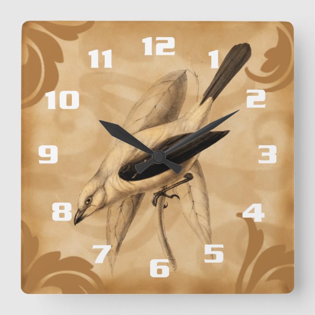 Reloj Cuadrado Vintage Art Stylish and Elegant Birds (Anverso)