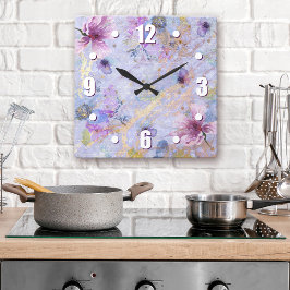 Reloj Cuadrado Vintage blue purple floral watercolor romantic