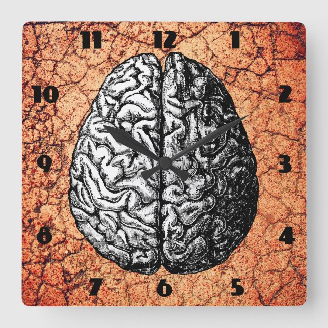 RELOJ CUADRADO VINTAGE BRAIN DRAWING (Anverso)