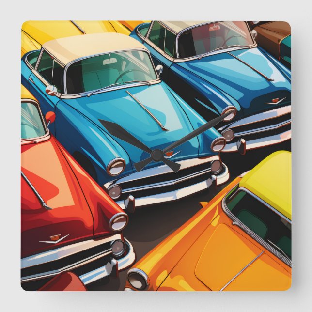 Reloj Cuadrado Vintage Cars Pattern (Anverso)