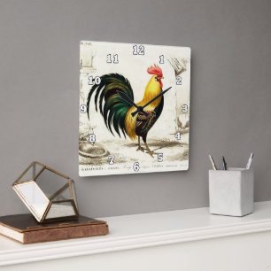 Reloj Cuadrado Vintage Country Rooster kitchen wall clock