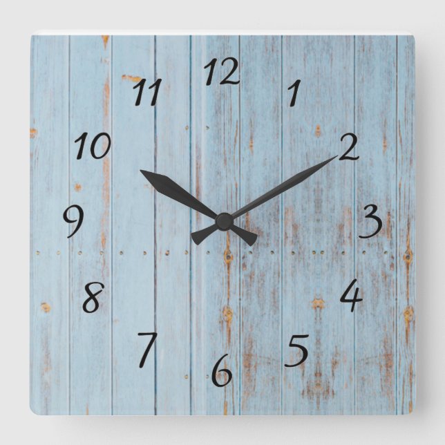 Reloj Cuadrado Vintage de Blue Rustic Wood (Anverso)