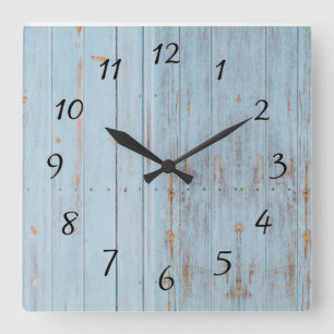 Reloj Cuadrado Vintage de Blue Rustic Wood Farmhouse