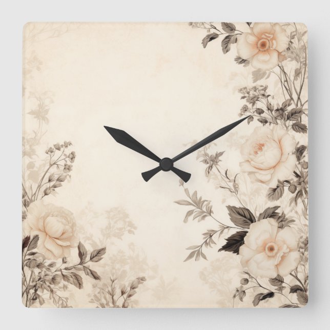 Reloj Cuadrado Vintage Floral (Anverso)