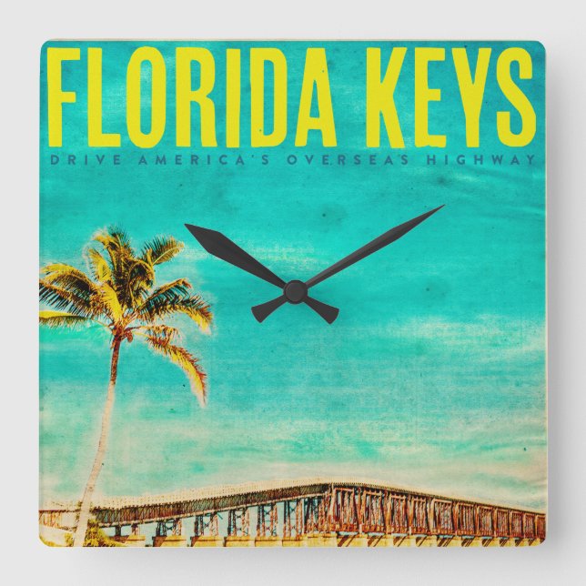 Reloj Cuadrado Vintage Florida Keys, Key West, (Anverso)