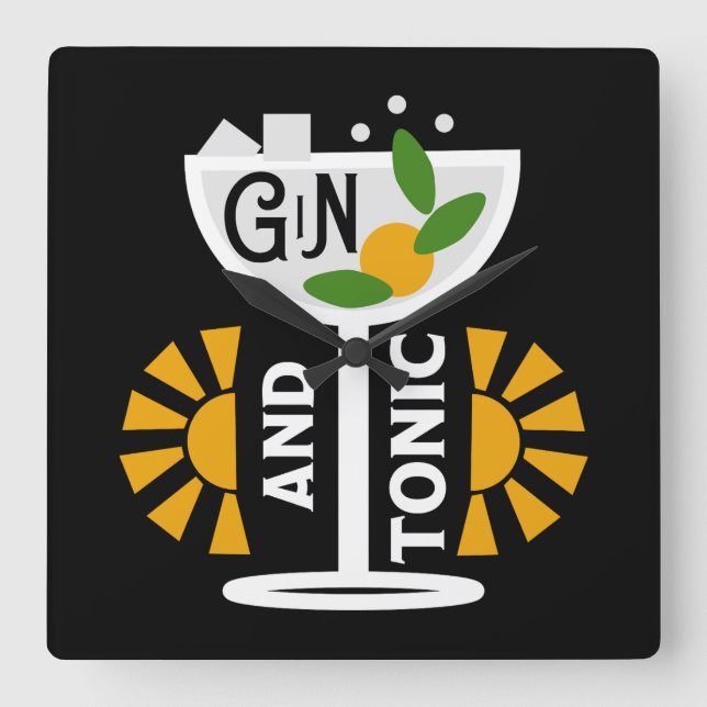 Reloj Cuadrado Vintage Gin Y Tonic Art (Anverso)