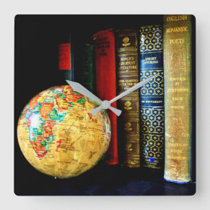 Reloj Cuadrado Vintage Globe and Books