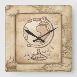 Reloj Cuadrado Vintage Globe. Regalo de profesores de geografía e