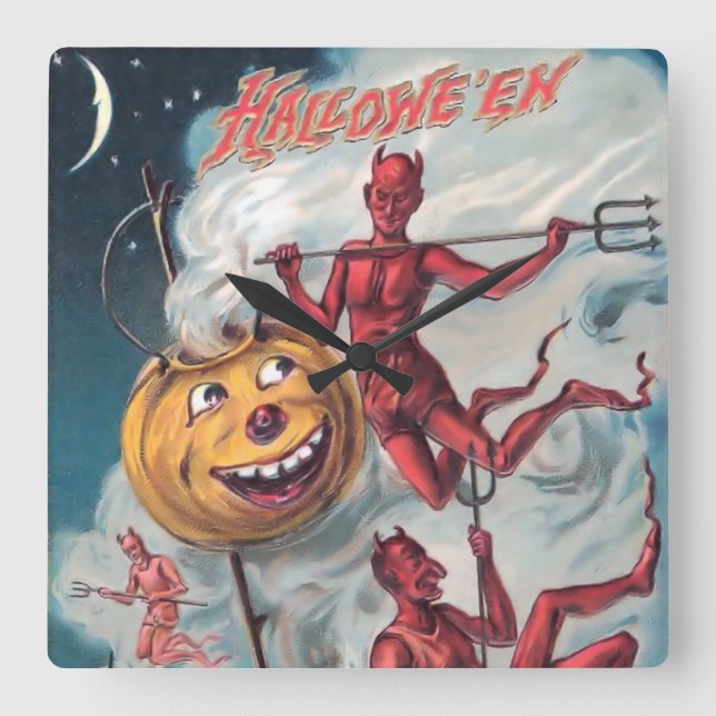 Reloj Cuadrado Vintage Halloween Devil Wall Clock (Anverso)