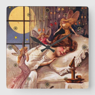 Reloj Cuadrado Vintage Halloween Time Faeries y Chica durmiente