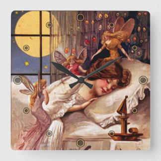 Reloj Cuadrado Vintage Halloween Time Faeries y Chica durmiente