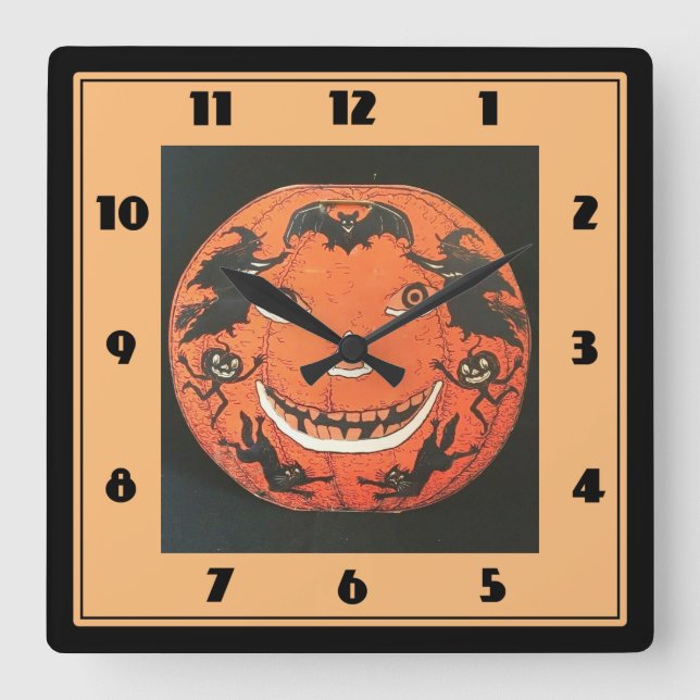 Reloj Cuadrado Vintage Jack O Lantern Wall Clock (Anverso)