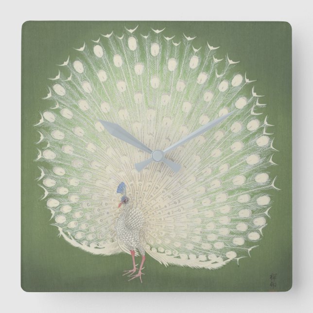 Reloj Cuadrado Vintage Japanese Fine Art | Peacock (Anverso)